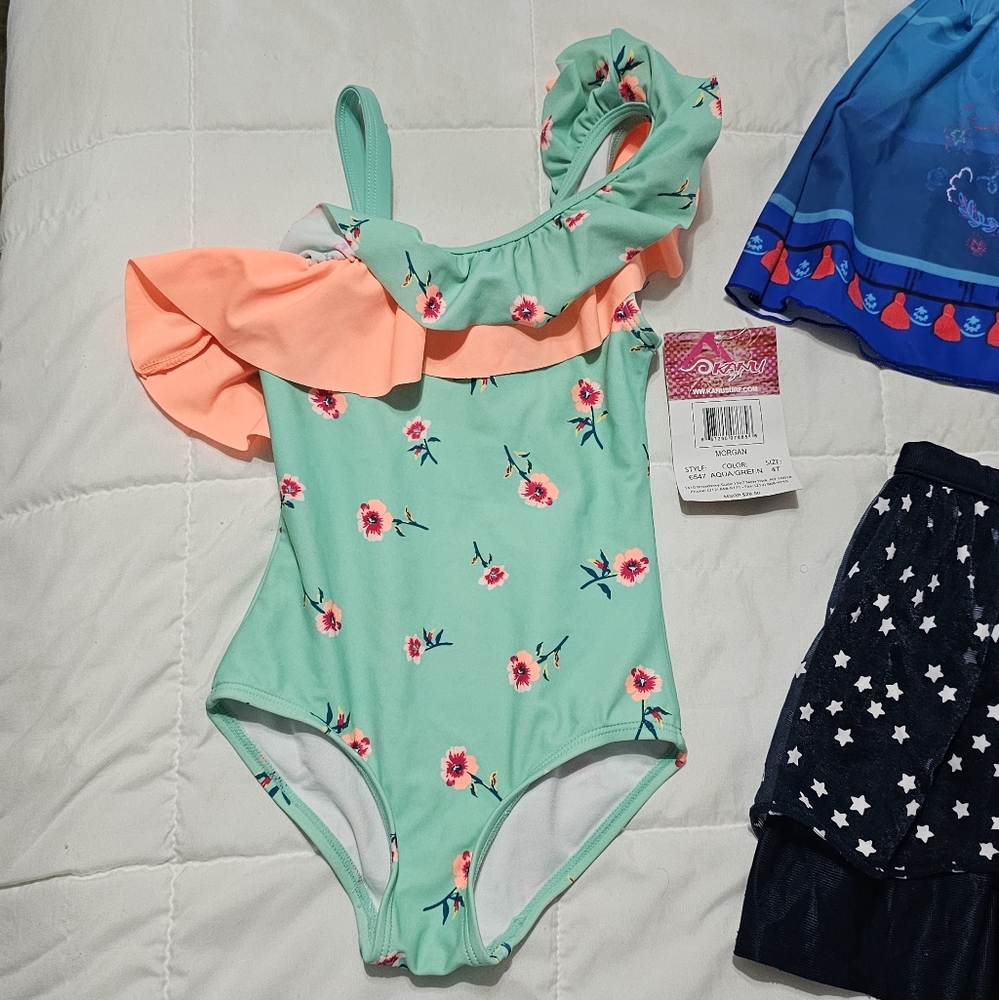 Girls Sz 3T‎ 4T Arena Purple Swim Briefs and Floral Swimwear Set Bundle - Picture 4 of 8